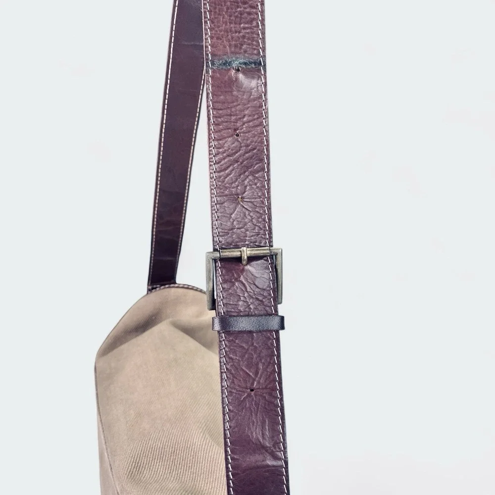 Lanidor Portugal Brown Buffalo Leather Canvas Messenger Bag Satchel Crossbody‎